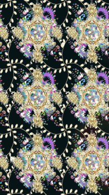 Raster Şirin kumaş deseni. Düz Çiçek Elementleri Tasarımı. Eskiz klasiği. Renkli Bahar Teması çizim şablonu.