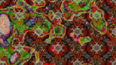 Küçük çiçekteki sevimli çiçek deseni. Raster deseni. Raster illüstrasyonu. Nazikçe, yaz çiçekleri kahverengi ve kırmızı renklerde.