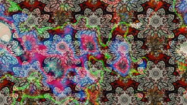 Tekstil için suluboya eskiz deseni. El çizimi çiçek çizimi deseni (fayans). Şirin çiçekleri, desenleri, gri ve nötr renkleri olan renkli çizim deseni.