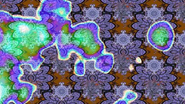 Mor ve mavi zarif küçük çiçekler ve menekşe ve mavi renklerdeki komik böcekler, raster desen, illüstrasyon.