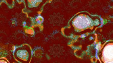 Raster Çiçek İllüstrasyonu güzel tekstil. Kırmızı ve kahverengi renkli etnik çiçeklerle zarif bir eskiz deseni..