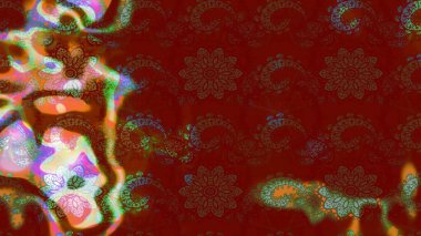 Çiçek kompozisyonu, el boyası, hassas şablon. Sevgililer günü ve tebrik kartı konsepti için şık bir davetiye. Kırmızı ve kahverengi renkte manzaralı çiçek deseni. Üst görünüm, yumuşak biçim.