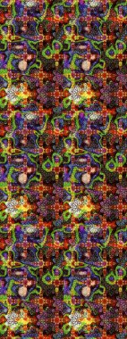 Raster çiçek desenli çiçek deseni, yapraklar, dekoratif elementler, sıçrama, lekeler, el çizimi kontur çizgileri ve Doodle çizim stili, grafik raster çizim çizimi.