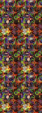 Raster çiçek desenli çiçek deseni, yapraklar, dekoratif elementler, sıçrama, lekeler, el çizimi kontur çizgileri ve Doodle çizim stili, grafik raster çizim çizimi.