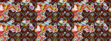 Nakış desenli çiçek deseni. Renkli grunge, soyut arkaplanı kologri ve kahverengi çiçeklerle süslüyor. İzler, kumaş, duvar kağıtları, tekstil için raster dokusu.