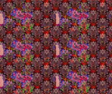 Kabile sanatı boho baskısı, klasik çiçek arkaplanı. Arkaplan dokusu, duvar kağıdı, pembe renkli çiçek teması. Soyut etnik raster çizim kalıbı.