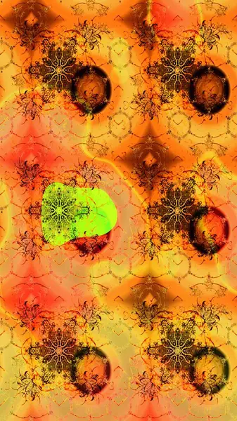 Raster deseni. Turuncu renklerde bahar çiçekleri. Raster illüstrasyonu. Patlayan çiçekler soyut yerleştirilmiş.