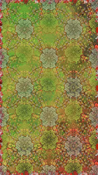 Raster deseni. Sanat, esinlenerek ve kahverengiye benzer çiçekler bırakır. Karalama çiçekleri kusursuz desen. Yeşil ve kahverengi el çizimi desen.