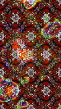 Raster illüstrasyonu. Robot resim. Şirin çiçek elementleri. Kahverengi ve kırmızı renkte çiçekler.