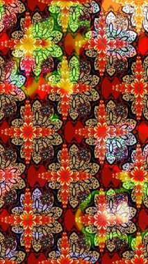 Kırmızı ve siyah renklerde. Güzel kumaş deseni. Raster illüstrasyonundaki çiçek desenli çizim. Raster illüstrasyonu.