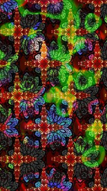 Siyah ve yeşil renklerde güzel bir tekstil. Suluboya çiçekli çiçek deseni. Raster illüstrasyonu.