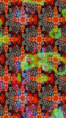 Renkli Bahar Teması eskiz kalıbı. Taslak desenli, modaya uygun kumaş deseni. Düz Çiçek Elementleri Tasarımı. Raster illüstrasyonu. Şirin çiçek elementleri..