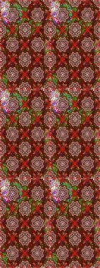 Renkli Bahar Temalı Kusursuz Arkaplan. Düz Çiçek Elementleri Tasarımı. Kusursuz çiçek deseni. Kahverengi ve kırmızı renkte çiçekler. Asya tekstil tarzında. Raster illüstrasyonu.