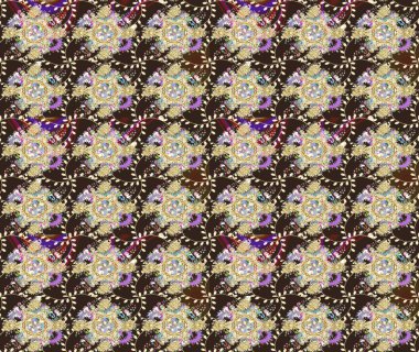 El çizimi. Çiçekli, yapraklı, çiçek desenli eskiz. Raster illüstrasyonu.