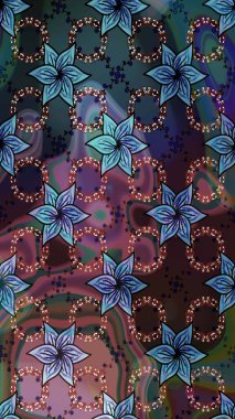 Raster illüstrasyonu. Kahverengi renklerde bahar çiçekleri. Patlayan çiçekler soyut olarak yerleştirilmiş. Raster deseni.