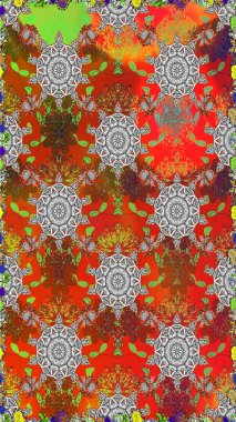 Raster illüstrasyonu. Kahverengi ve gri renklerde çiçeksiz. Şatafatlı bahar bahçesi dokusu. Kahverengi ve gri renkli çiçekler. Çiçek deseni.