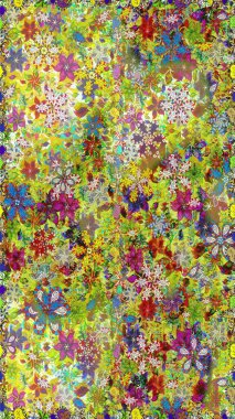 Suluboya, elle çizilmiş. Kusursuz bir arka plan modeli. Yeşil ve sarı yapraklı yabani çiçekler. Raster illüstrasyonu.