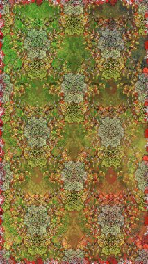 Raster illüstrasyonunda kusursuz çiçek deseni. Çiçekler suluboya tarzında kahverengi ve yeşil renklerde.