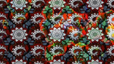 Siyah ve kırmızı renkte güzel çiçekler, suluboya desenli, duvar kağıdı, kart ya da kumaş için fayanslı eskizler. Raster..