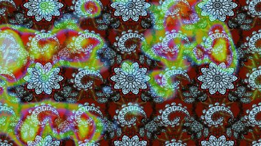 Asya tekstil tarzında. Raster illüstrasyonu. Çiçek desenli çizim. Tarafsız ve yeşil renklerde çiçekler. Raster illüstrasyonu.