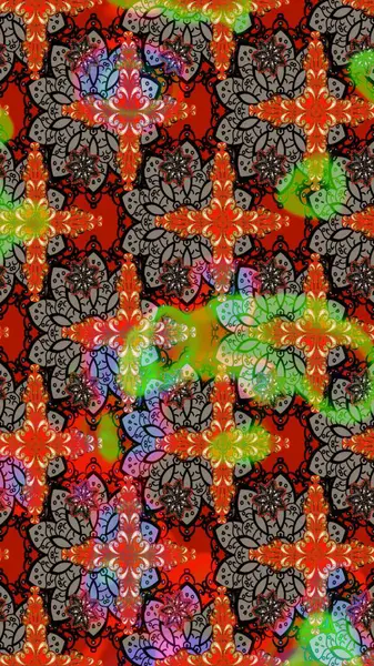 Renkli Bahar Teması eskiz kalıbı. Taslak desenli, modaya uygun kumaş deseni. Düz Çiçek Elementleri Tasarımı. Raster illüstrasyonu. Şirin çiçek elementleri..