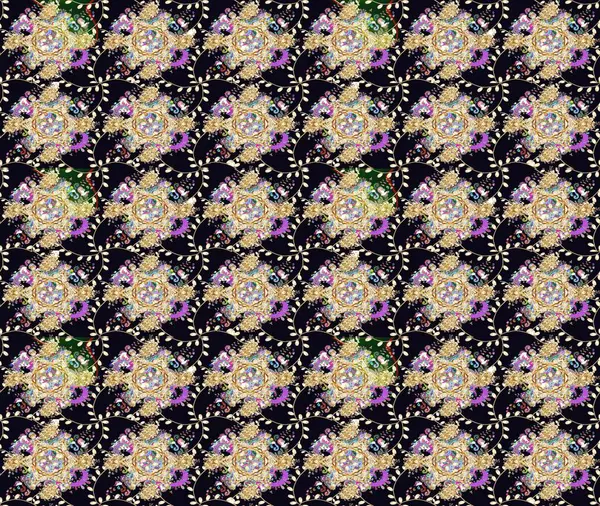 Asya tekstil tarzında. Renkli Bahar Teması eskiz kalıbı. Güzel kumaş deseni. Raster illüstrasyonu. Düz Çiçek Elementleri Tasarımı. Çiçek desenini çiz.