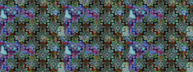 Çiçekli güzel suluboya desen. Raster illüstrasyonu. Mavi ve yeşil renklerde.