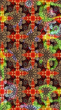 Çizim kalıbı. Hint süsü. Raster illüstrasyonu. Siyah ve kırmızı renklerde. Çiçek duvar kağıdı. Renkli süs kenarı.