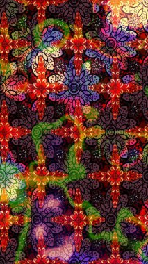 Patlayan çiçekler soyut olarak yerleştirilmiş. Raster illüstrasyonu. Kahverengi ve siyah renklerde bahar çiçekleri. Raster deseni.