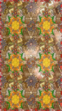 Renkli çizim kalıbı. Çiçek arkaplan. Çiçek duvar kâğıdı. Kahverengi renkli şirin tekstil. Raster illüstrasyonu.