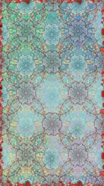 Küçük çiçekli kusursuz yay deseni. Raster illüstrasyonu. Suluboya tarzında nötr ve mavi renkler üzerine.