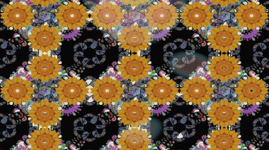 Raster illüstrasyonundaki çiçek desenli çizim. Siyah renkte çiçekler.