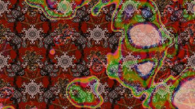 Süslü kumaş deseni. Düz Çiçek Elementleri Tasarımı. Raster illüstrasyonundaki çiçek desenli çizim. Renkli Bahar Teması çizim şablonu.