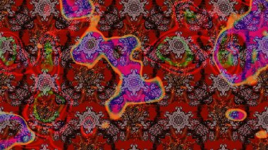 Raster illüstrasyonu. Kahverengi ve kırmızı renkte çiçekler. Tropikal çizim çiçek deseni.