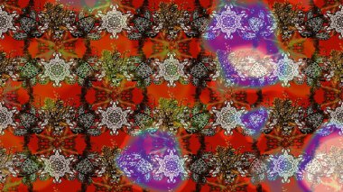 Çiçekli çiçek deseni, suluboya. Düz Çiçek Elementleri Tasarım Raster illüstrasyonu. Kahverengi ve kırmızı renkte çiçekler. Renkli Bahar Teması çizim kalıbı..