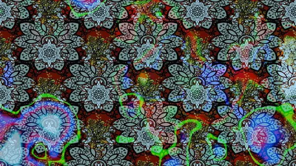 Raster illüstrasyonu. Mavi ve siyah kıvırcık çiçekler mavi ve siyah renklerde şekillenir. Klasik çiçek tasarım elementleri.