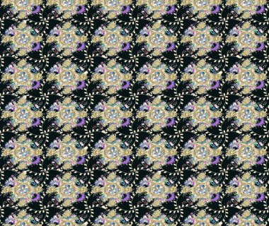 Renkli Bahar Teması eskiz kalıbı. Düz Çiçek Elementleri Tasarımı. Gri renkli şirin çiçek deseni. Raster Modaya uygun kumaş deseni.