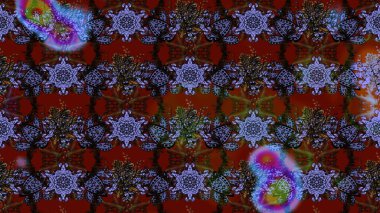 Çiçek desenli çizim. Asya tekstil tarzında. Kahverengi ve kırmızı renkte çiçekler. Raster illüstrasyonu. Raster illüstrasyonu.