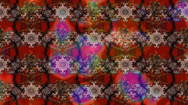 Renkli Yaz Temalı eskiz kalıbı. Raster Illustrasyon 'daki Çiçek Deseni' nin son moda çizimi. Kahverengi ve kırmızı renkte çiçekler. Düz Çiçek Elementleri Tasarımı.