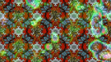 Kahverengi ve yeşil renklerde parlak çiçekli halı deseni.