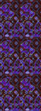 Raster illüstrasyonu. Çiçek desenli çizim. Mor ve kahverengi renkli Asya tekstili.