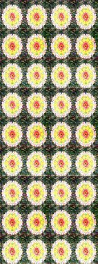 Renkli Bahar Teması eskiz kalıbı. Çiçek desenli çizim. Raster illüstrasyonu. Düz Çiçek Elementleri Tasarımı. Asya tekstil tarzında. Yeşil renkte çiçekler.