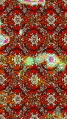 Raster illüstrasyonu. Renklerle. Çiçek buketleriyle klasik tarzda eskiz deseni.