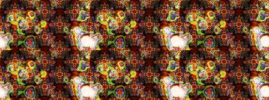 Kahverengi ve siyah renkli Asya tekstili. Raster illüstrasyonu. Çiçek desenini çiz.