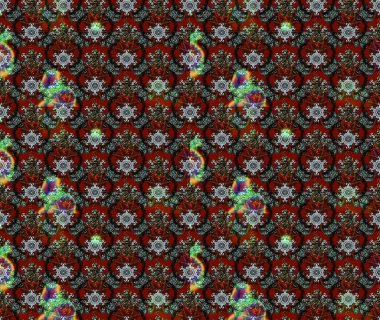 Raster illüstrasyonu. Çiçek buketleriyle klasik bir eskiz şekli. Kahverengi, kırmızı ve gri renklerde.