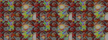 Raster illüstrasyonundaki çiçek desenli çizim. Gri ve kahverengi renkte çiçekler.