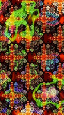 Suluboya çiçekli çiçek deseni. Siyah ve kahverengi renkli güzel bir tekstil. Raster illüstrasyonu.