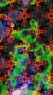 Raster illüstrasyonu. Güzel kumaş deseni. El çizimi. Çiçekler, dallar, otlar ve çiçekler.