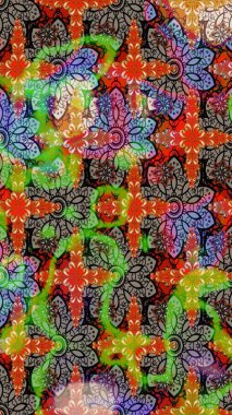 Raster illüstrasyonundaki çiçek desenli çizim. Yeşil ve kahverengi renkli çiçekler. Renkli Yaz Temalı eskiz kalıbı. Düz Çiçek Elementleri Tasarımı.