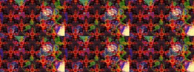 Siyah ve kahverengi renkli Asya tekstili. Raster illüstrasyonu. Çiçek desenini çiz.